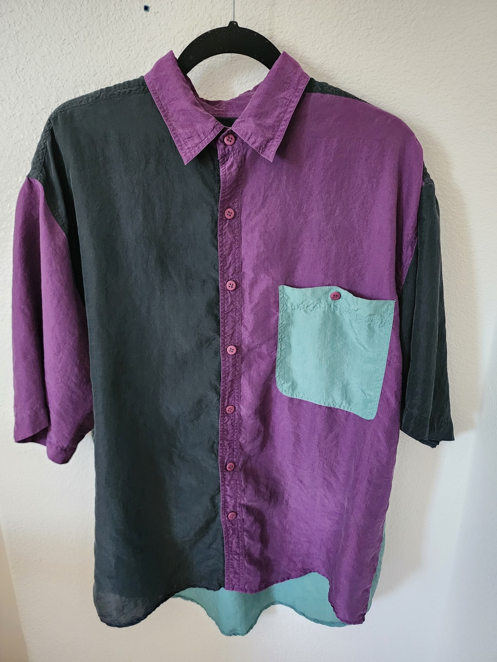 Vintage 90s Siegfried 100% Silk Colorblock Button Up Shirt Mens L